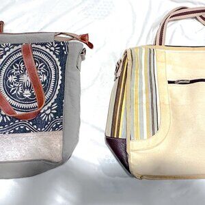 Grey Canvas Tote/Satchel with Brown Straps